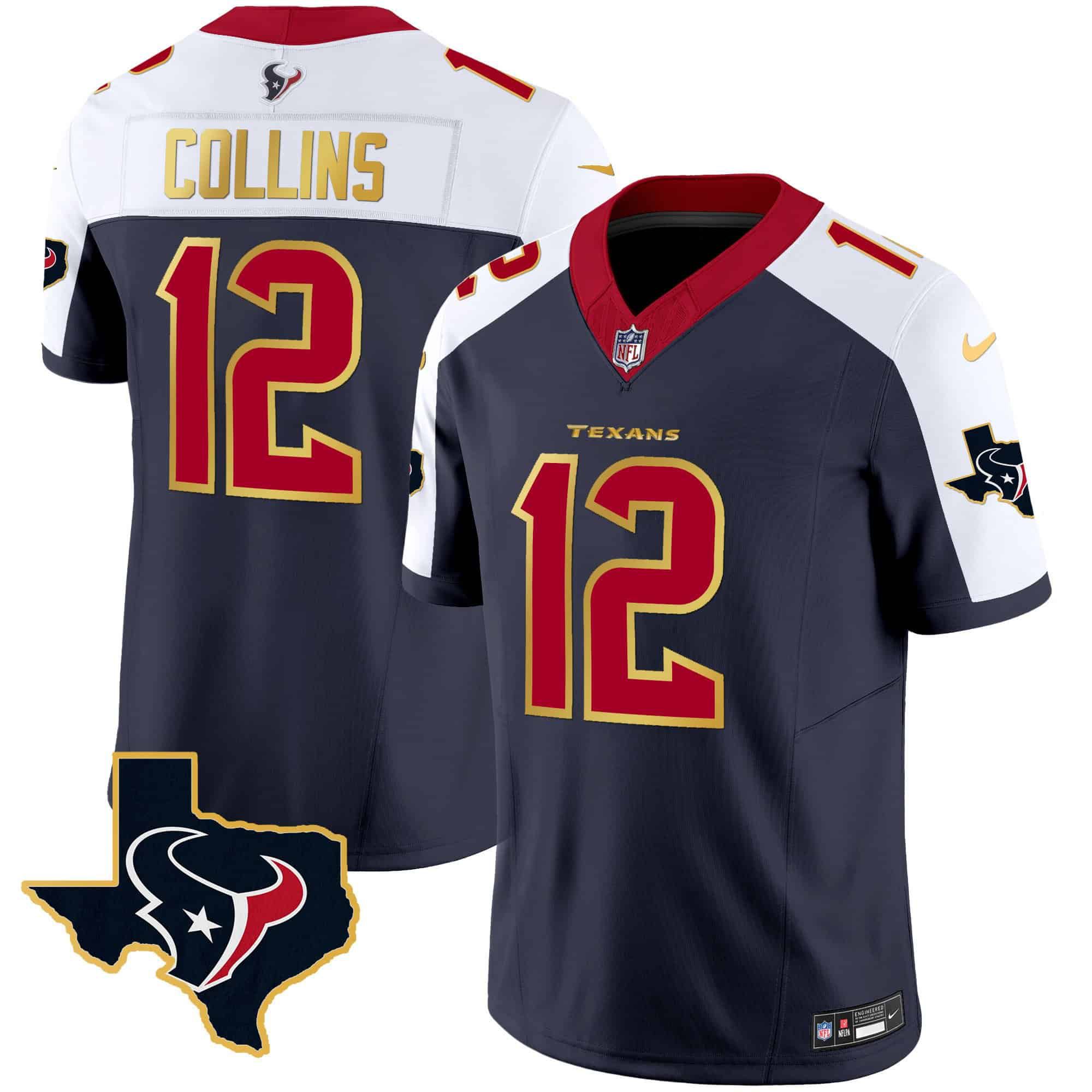 Men Houston Texans #12 Collins Dark blue Gold 2024 Nike Trim Vapor NFL Jersey